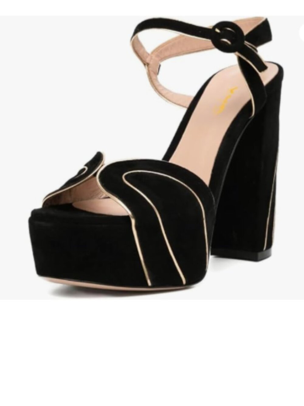 XYD Black Retro Chunky Heel Thick Platform Open Toe Buckle Ankle Strap Sandals